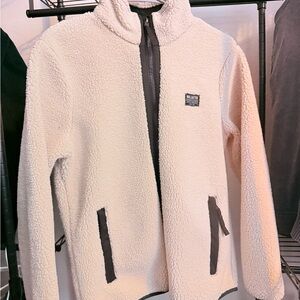 White Sherpa Fleece Jacket with Black Accents